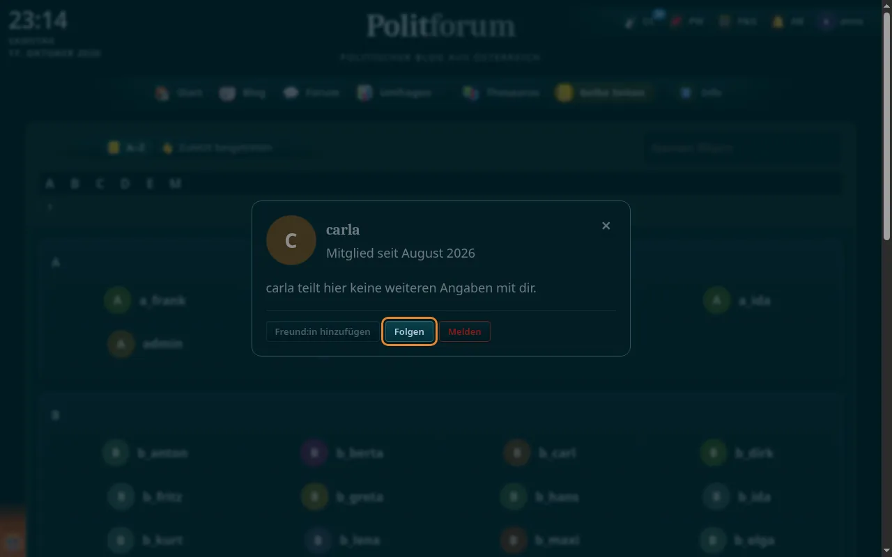 So sieht es aus: Person folgen