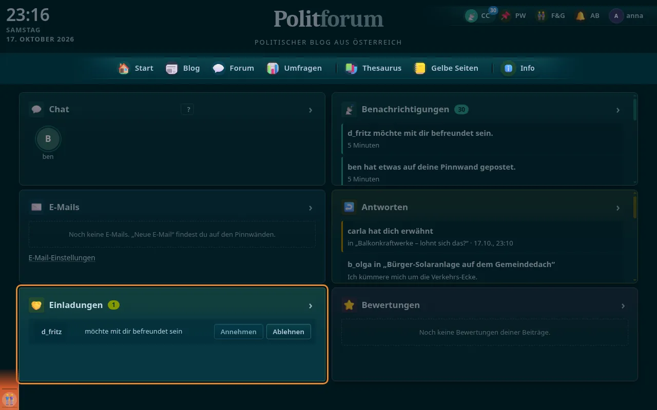 So sieht es aus: Widget Einladungen