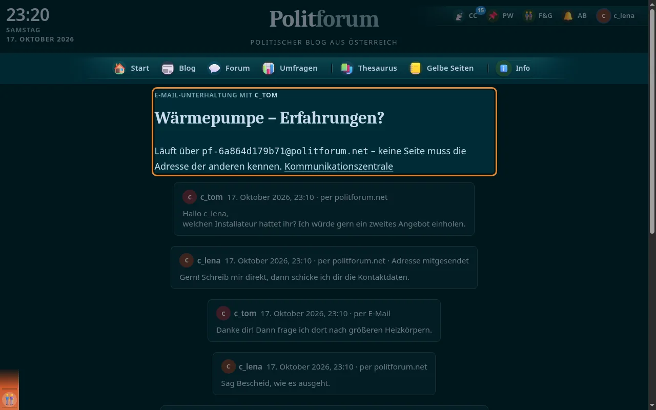 So sieht es aus: E-Mail über politforum