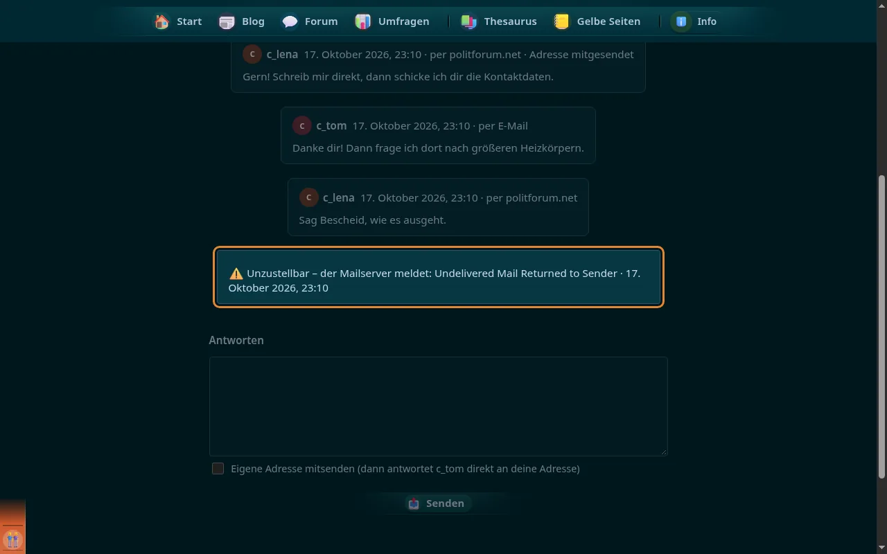 So sieht es aus: Hinweise des Mailservers