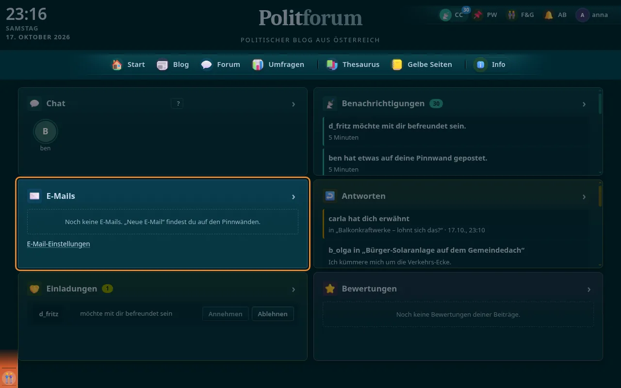 So sieht es aus: Widget E-Mails