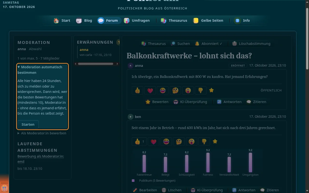 So sieht es aus: Moderation automatisch bestimmen