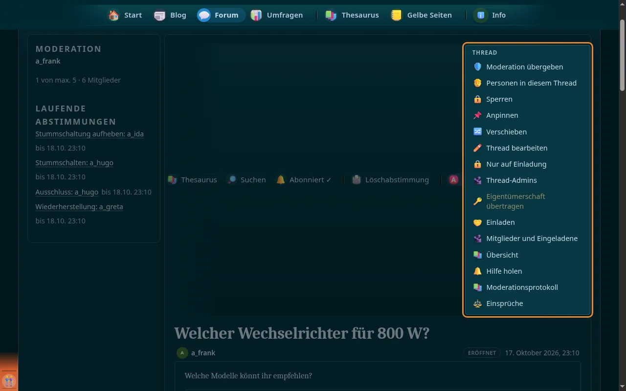 So sieht es aus: Eigentümer:in und Thread-Admins
