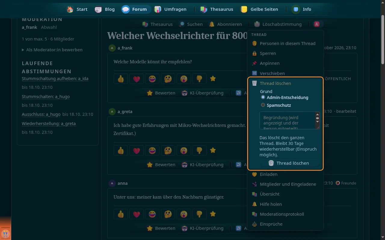 So sieht es aus: Thread löschen