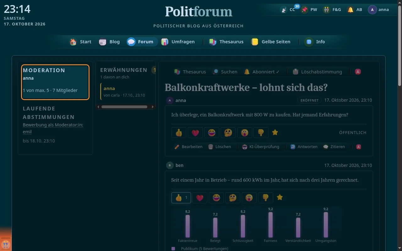 So sieht es aus: Wer eröffnet, moderiert