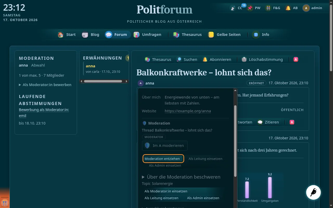 So sieht es aus: Moderation entziehen
