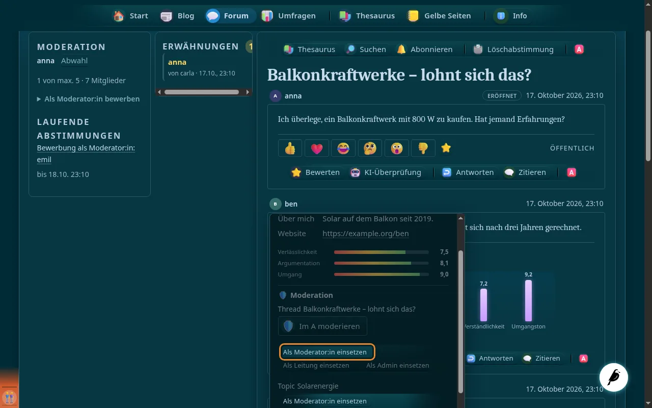 So sieht es aus: Als Moderator:in einsetzen