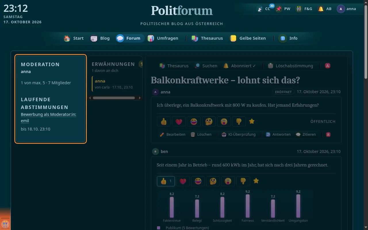So sieht es aus: Moderation des Threads