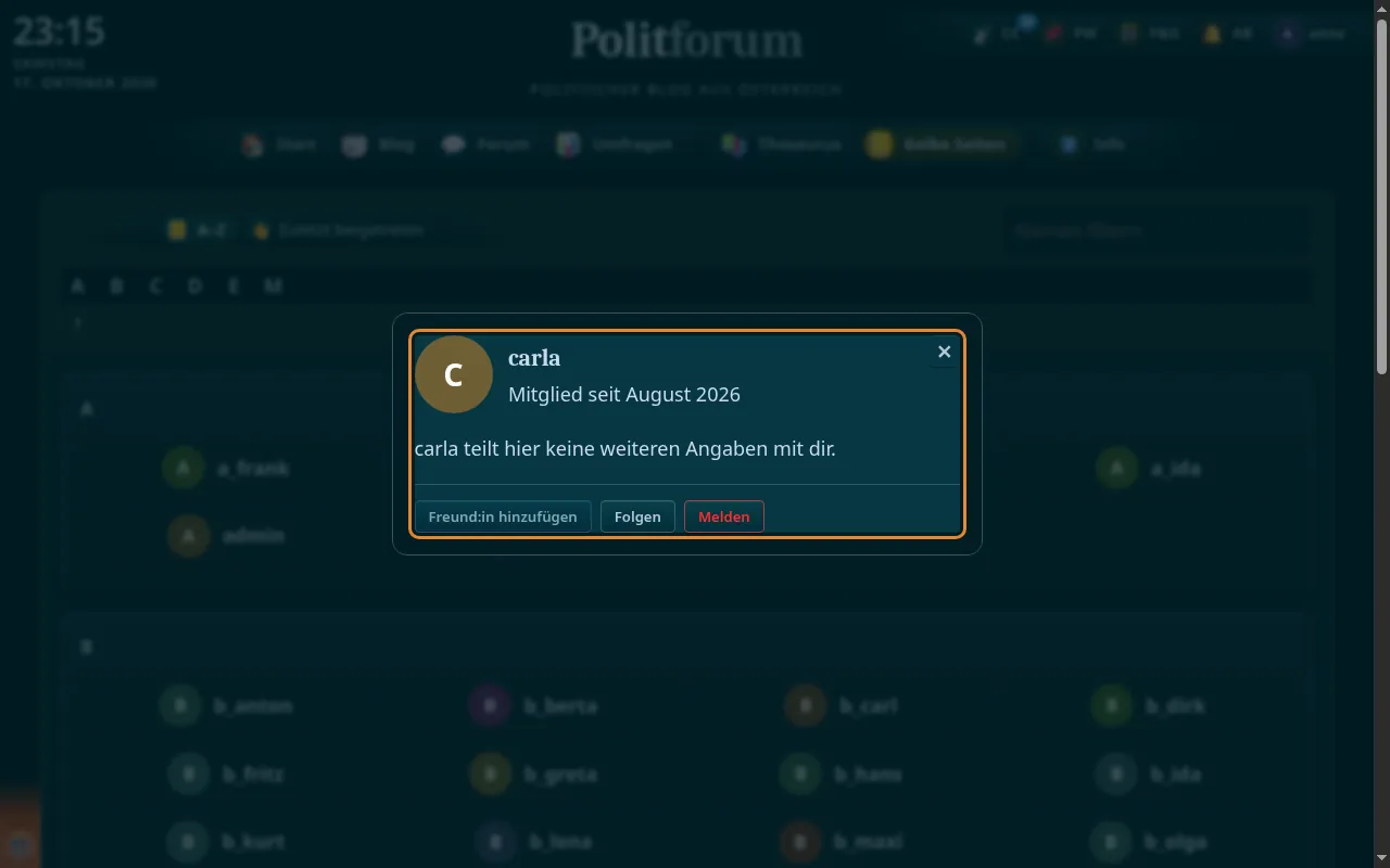 So sieht es aus: Karte eines Mitglieds