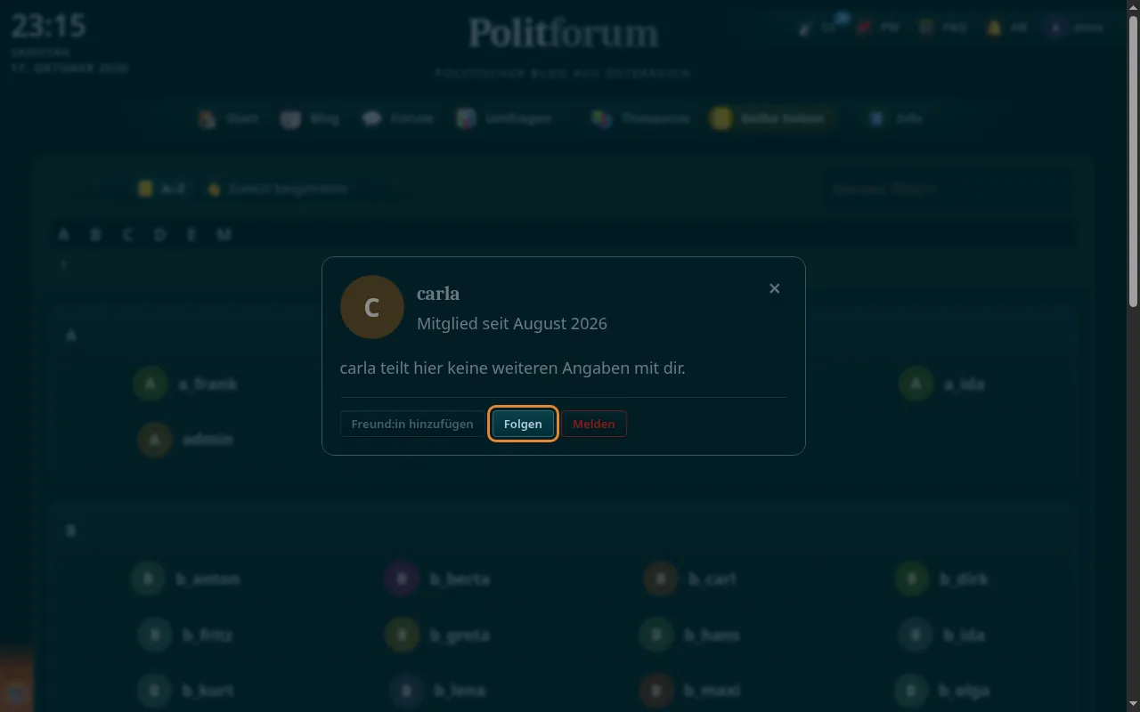 So sieht es aus: Folgen / Entfolgen