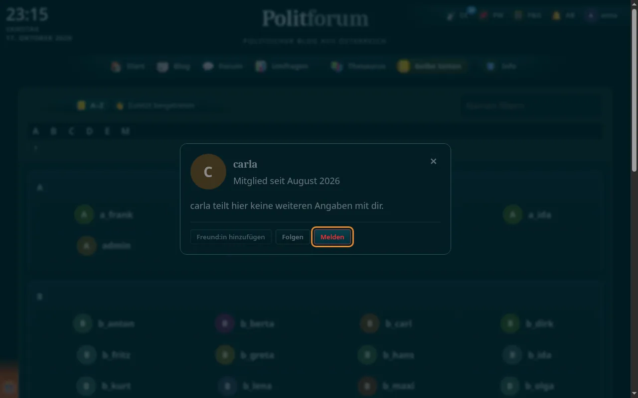 So sieht es aus: Melden