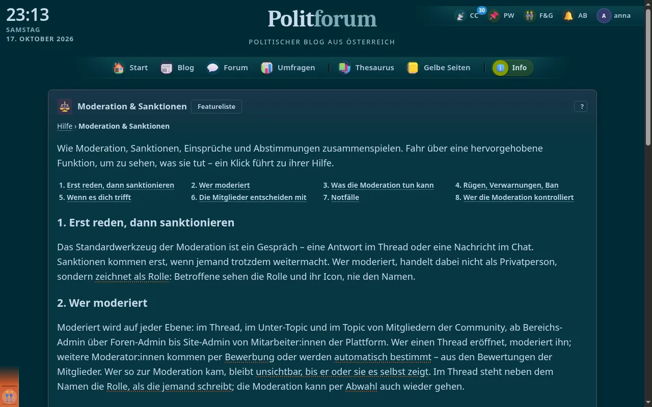 So sieht es aus: Kapitel Moderation & Sanktionen