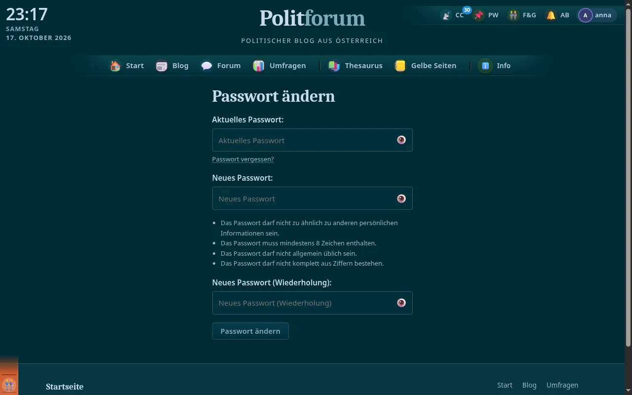 So sieht es aus: Passwort ändern