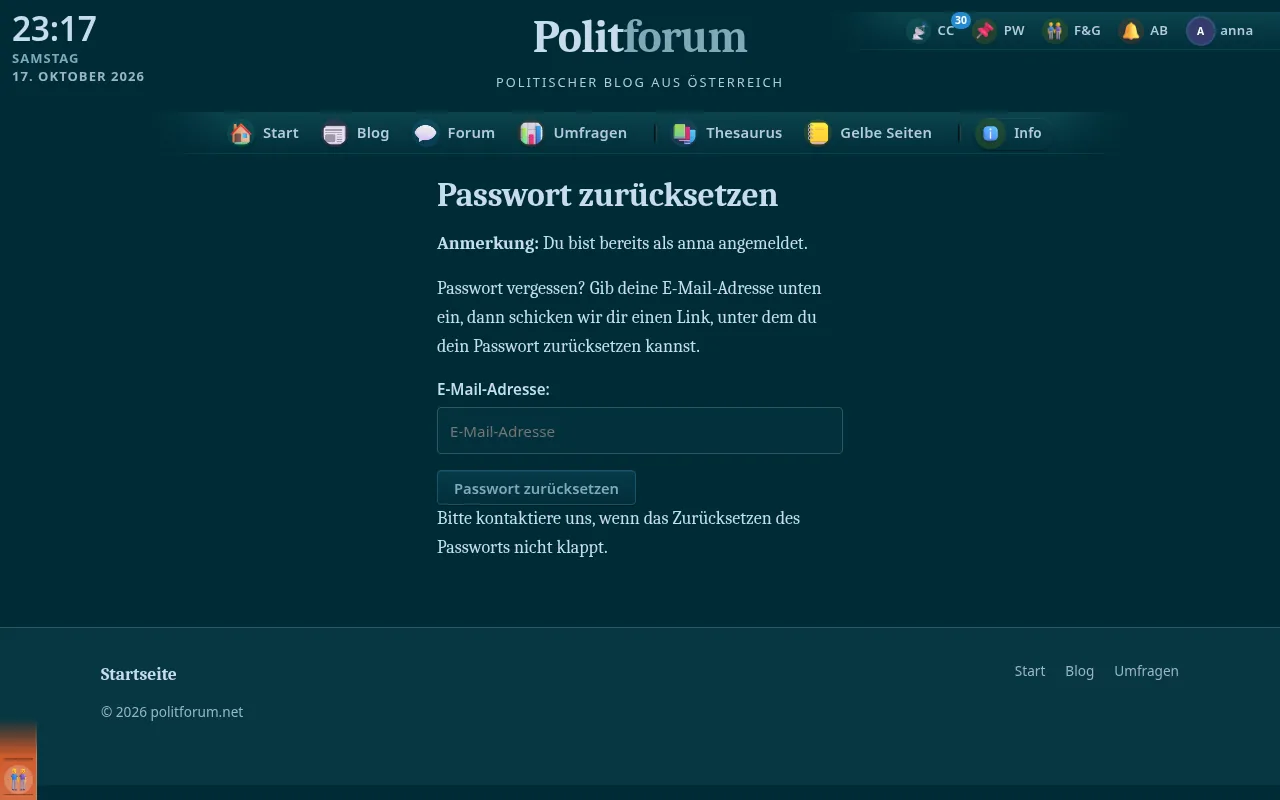 So sieht es aus: Passwort vergessen