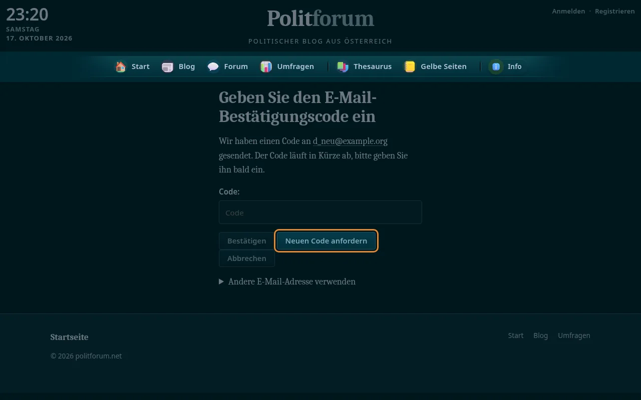 So sieht es aus: Code neu senden
