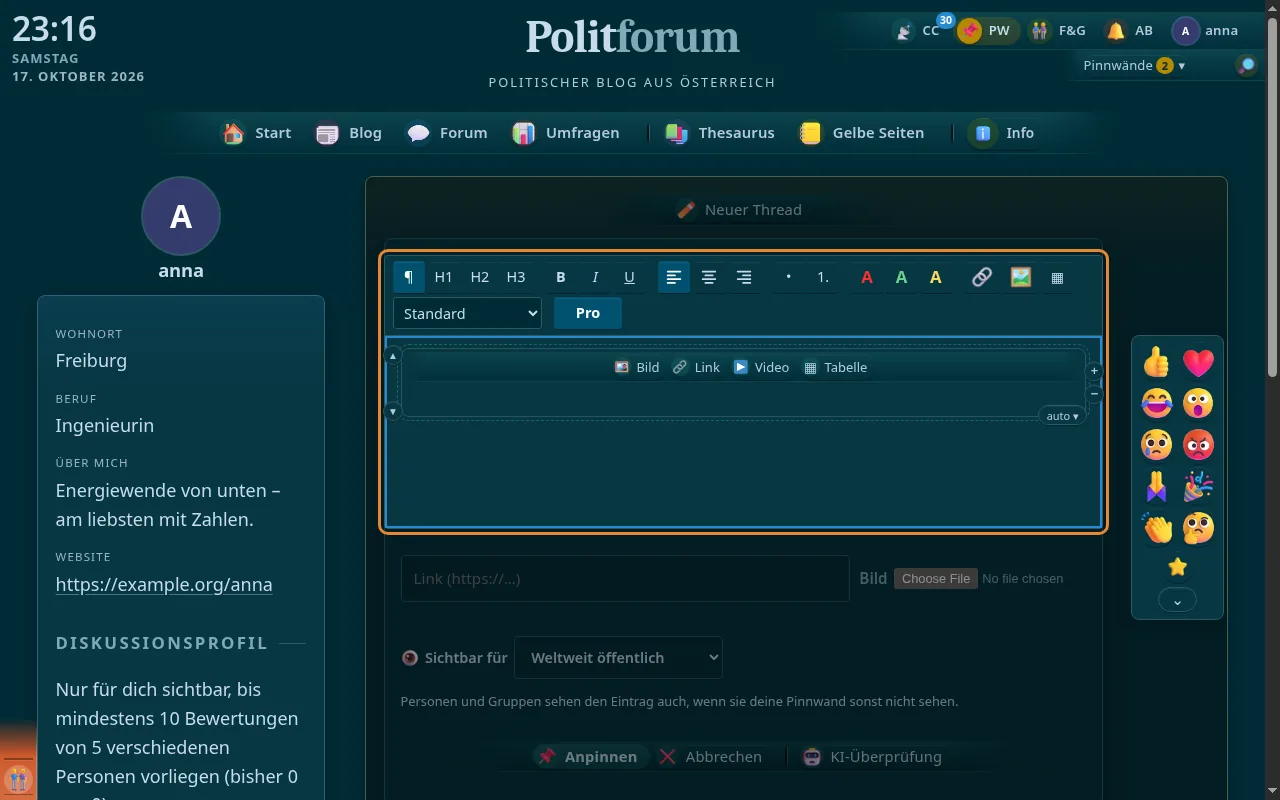 So sieht es aus: Text mit Editor