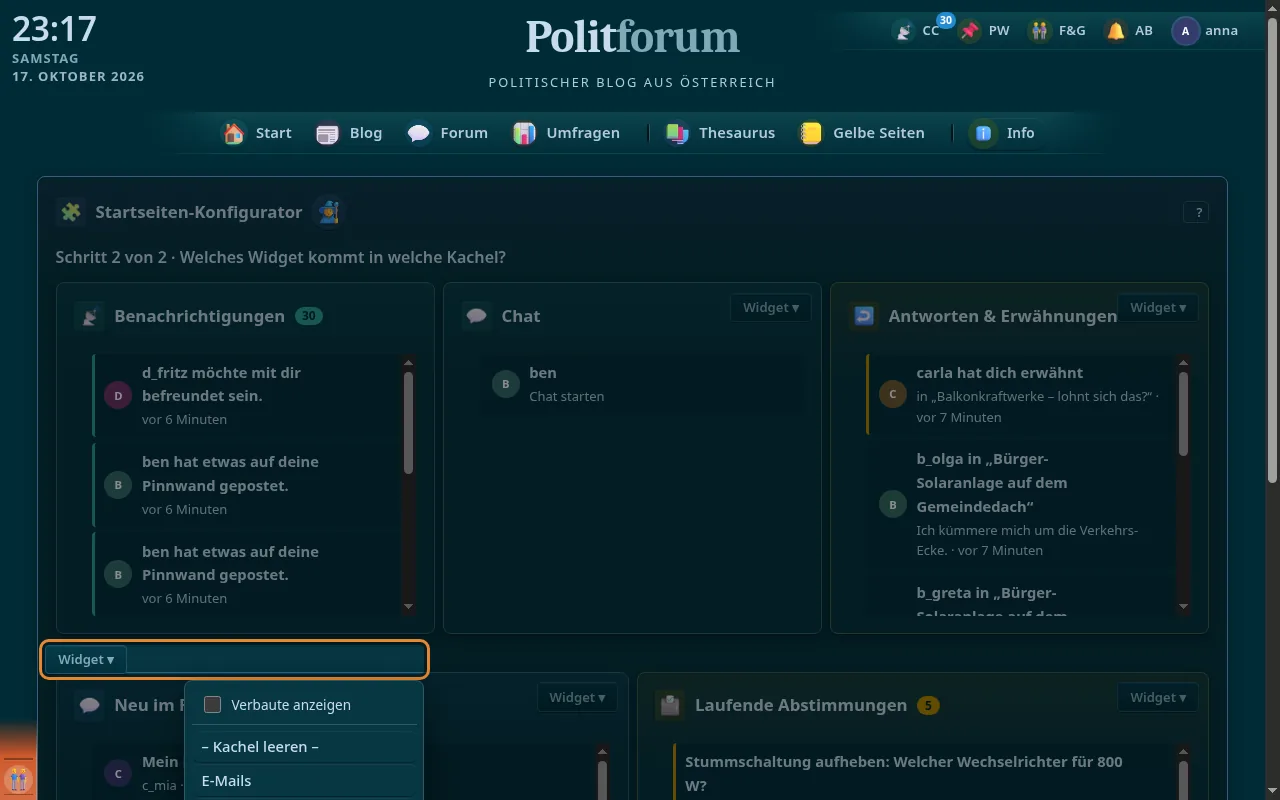 So sieht es aus: Widget-Menü der Kachel