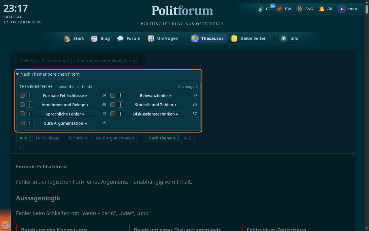 So sieht es aus: Nach Themenbereichen filtern