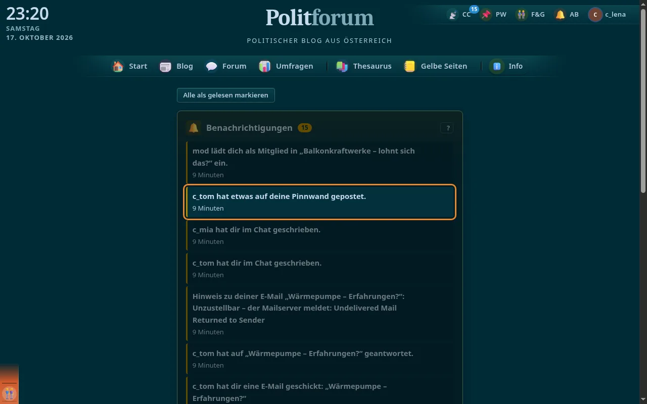 So sieht es aus: Pinnwand
