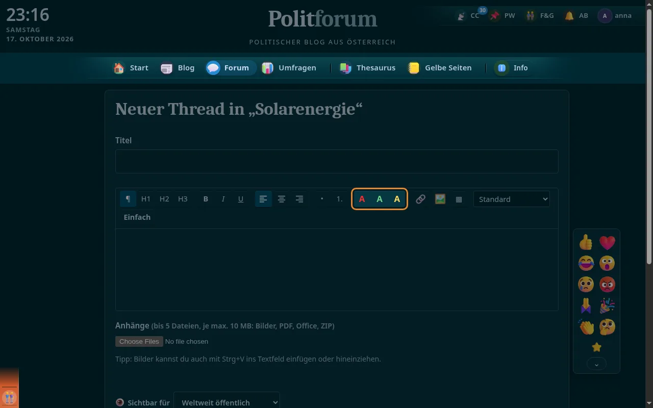 So sieht es aus: Drei Schriftfarben