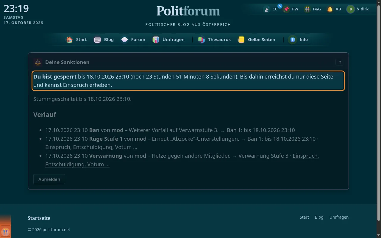 So sieht es aus: Während eines Bans