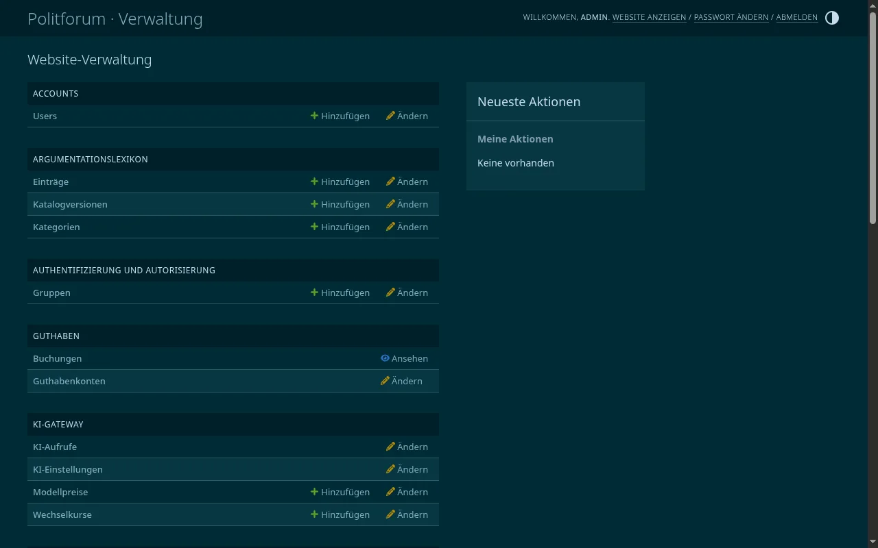 So sieht es aus: Verwaltung (Admin)