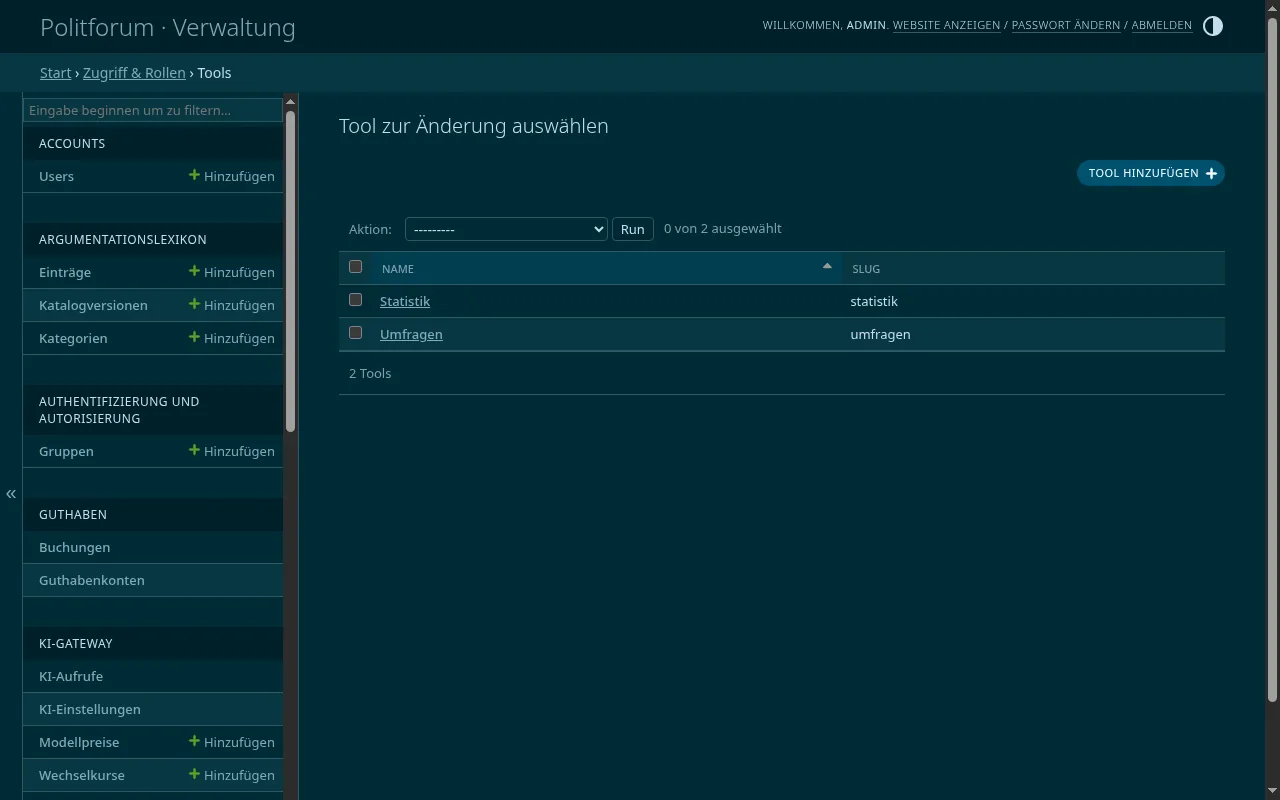So sieht es aus: Tools und Freigaben